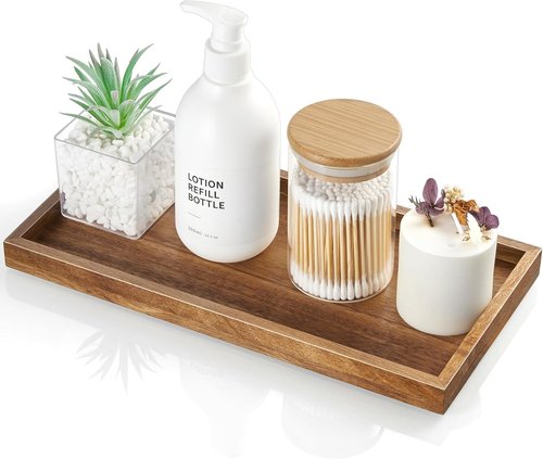 ALELION 11.7" Bathroom Vanity Tray - Acacia Wood Decorative Organizer for Makeup, Perfume & Jewelry
