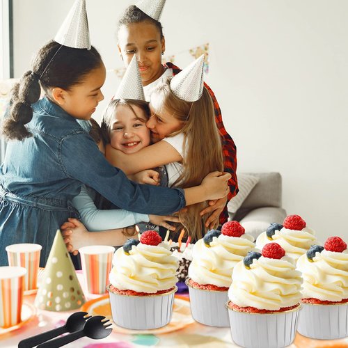 LNYZQUS 5.5 Oz Foil Cupcake Tins Baking Cups, Disposable Ramekins Muffin Tins, Large Cupcake Cups with Spoons-White in Gold