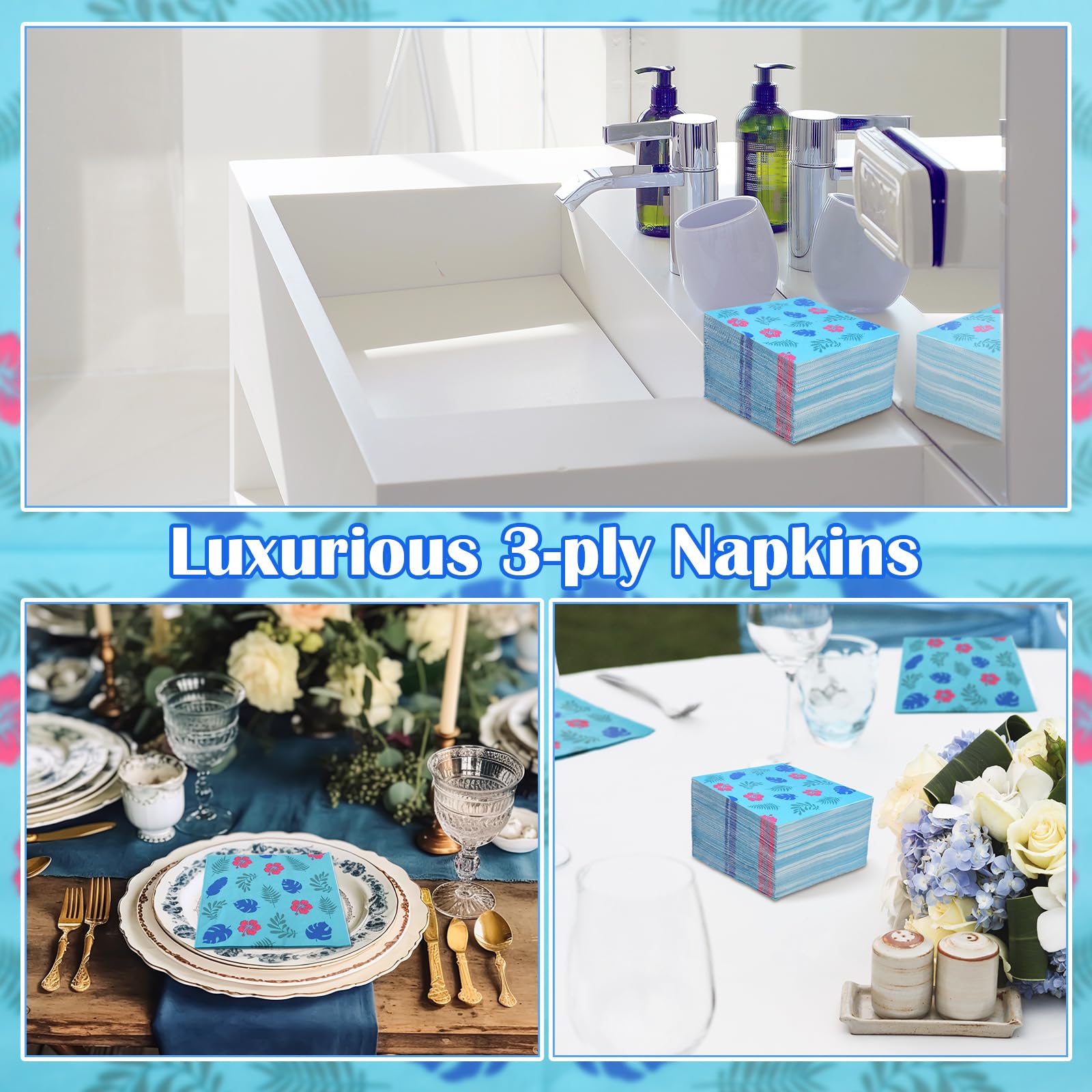 Eersida 120 Packs 3 Ply Cartoon Birthday Party Napkins Tropical Hawaii Party Decorations Aloha Luau Disposable Paper Napkins Table Decor Dinner Hand Towel for Summer Christmas Holiday(6.5 x 6.5 in)