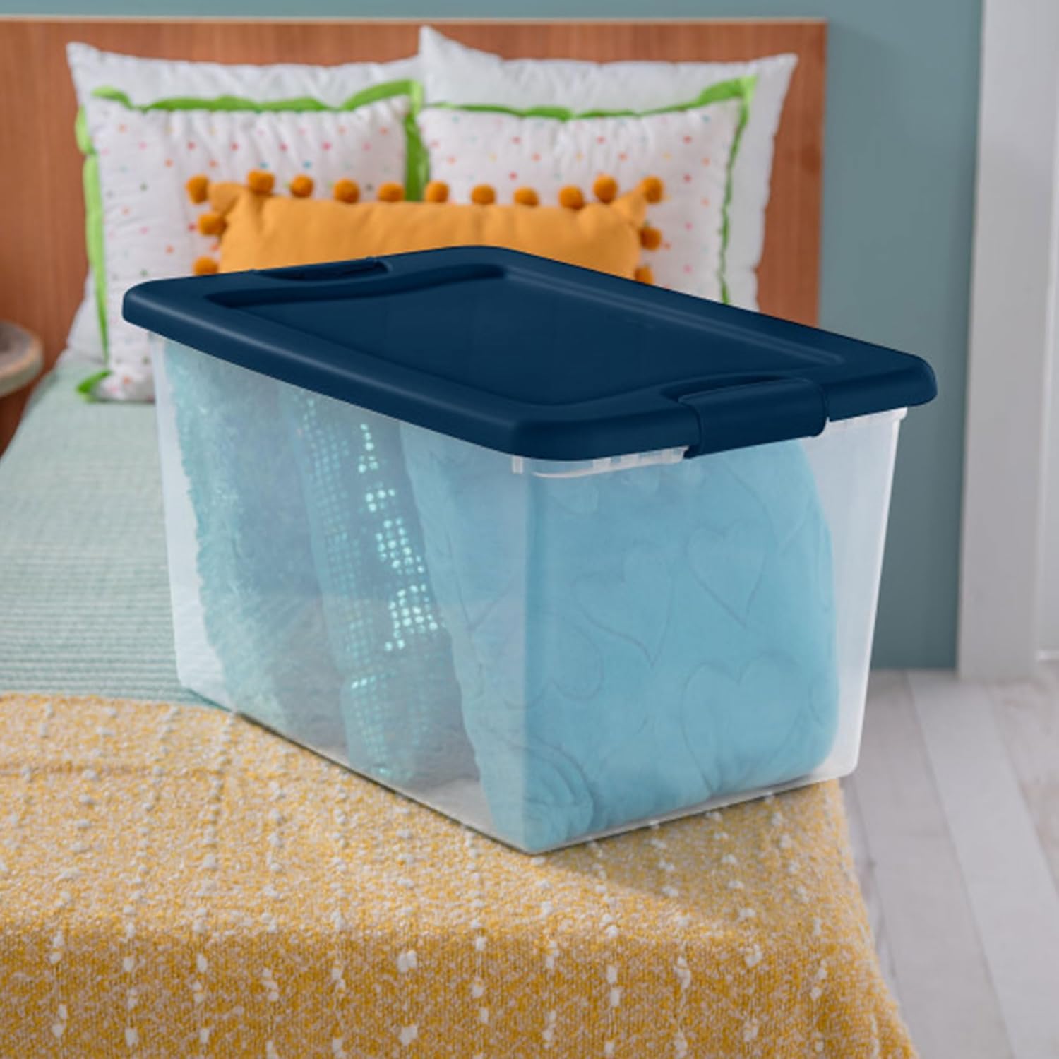 Sterilite Large Clear Plastic Storage Bins - 6-Pack 64 Quart Stackable Organizing Containers in Blue