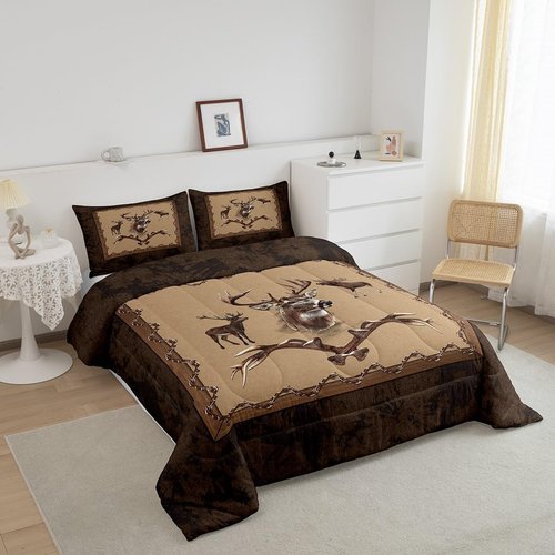 Erosebridal Farmhouse Deer Comforter Sets for Kids Boys Girls Southwestern Bedding Set Twin Size Rustic Hunting Animal Quilt Moose Deer Down Comforter with 1 Pillow Sham Bedroom Decor