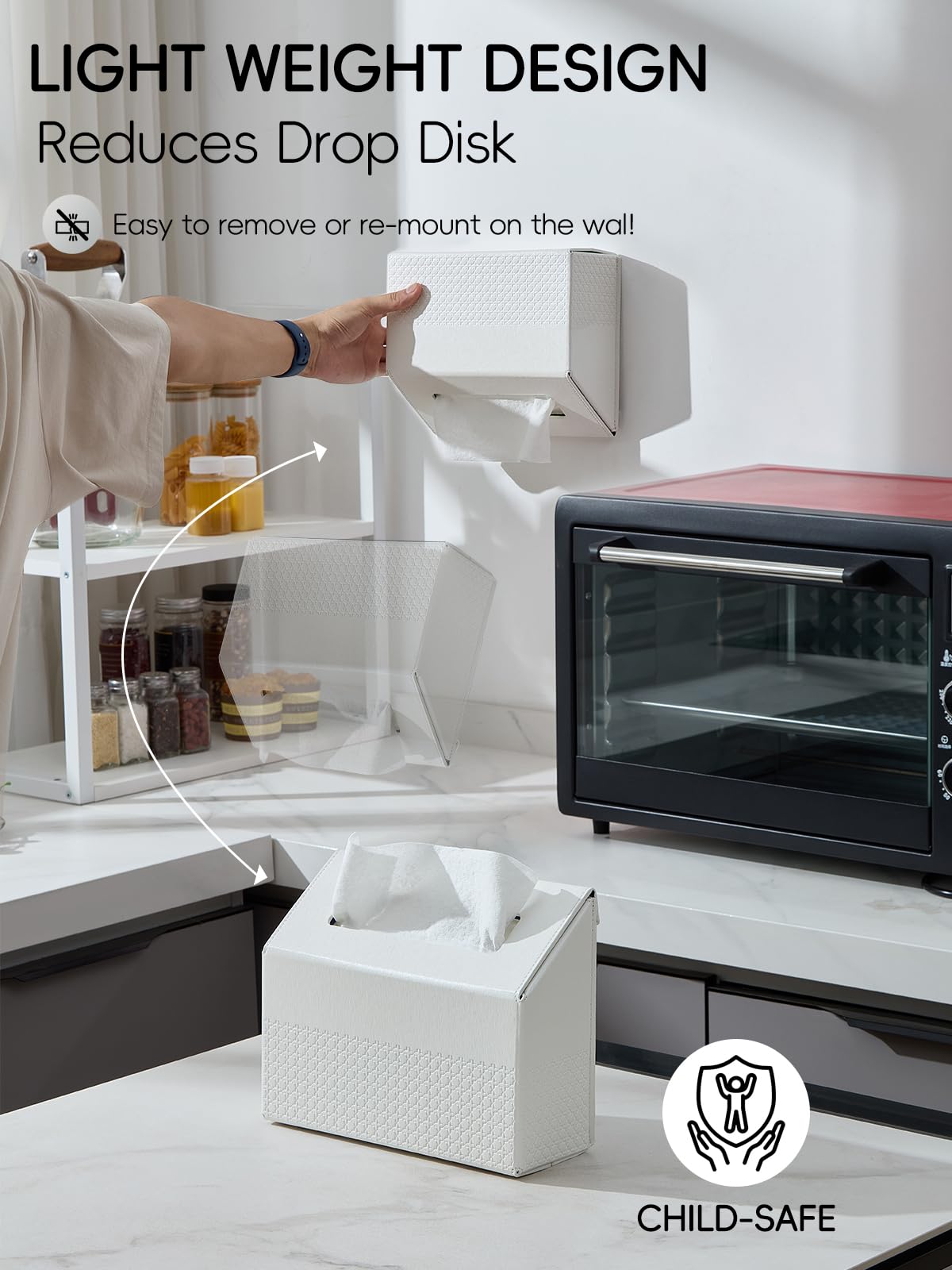 Cloudever Hand Towel Box Cover, No Drill Installation & Damage-Free Adhesive Backing for Wall Mounted, Streamlined Appearance for Kleenex Paper Hand Towels-Polar Ice