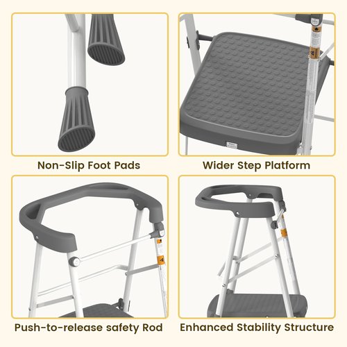 HBTower Kids 2 Steps Step Stool, Toddler Tower for Kitchen Counter Learning, Toddler Kitchen Stool Helper with Anti-Drop Safty Railing Kids Standing Folding Stepper(Gray)