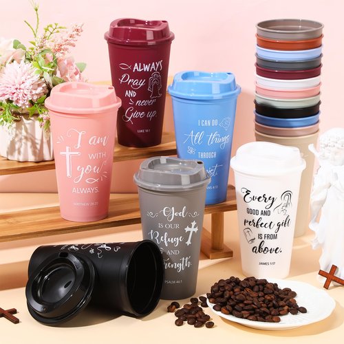 Tioncy Reusable Christian Gifts for Women Men Bible Verse Plastic Tumblers with Lids 16 oz Inspirational Religious Coffee Cups Christian Gifts for Church(48pcs,Morandi)