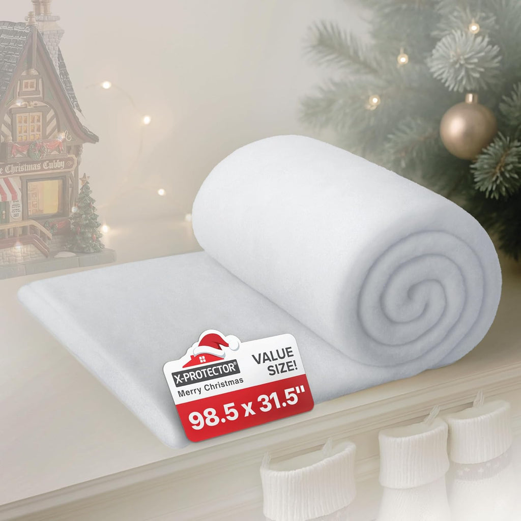 X-Protector Snow Blanket - Large White Artificial Christmas Village Snow Sheet | 98.5"x31.5" Faux Snow Mat