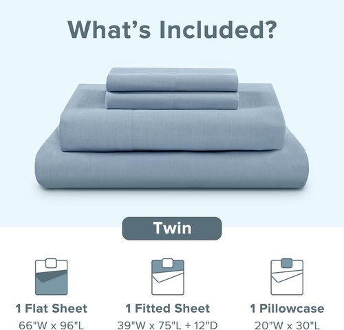 Comfort Spaces 100% Cotton Sheet Set - Breathable & Soft Bedding for Twin Mattresses, Blue 3 Piece Set