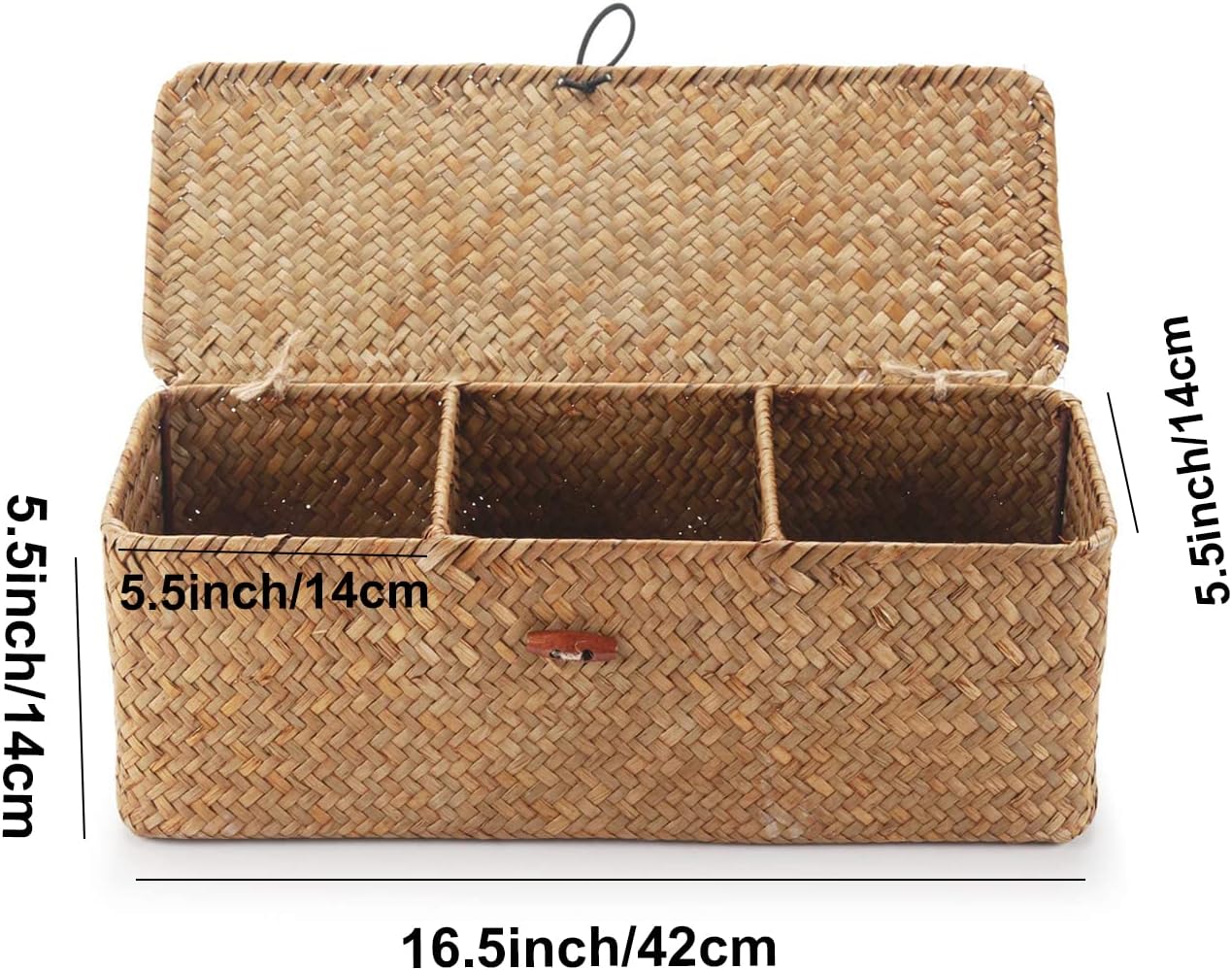 Seagrass Tank Basket - Woven Storage Basket with Lid for Organizing Snacks, Toys & More | Large 16.5" L x 5.5" W x 5.5" H