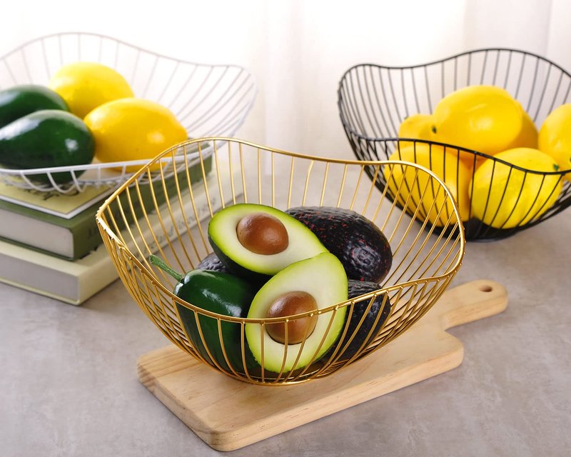 IBWell High Style Curved-Edge Modern Creative Stylish Single Tier Dish,Metal Iron Wire Fruit Vegetables Bread Decorative Stand Serving Bowls Basket Holder (Gold)