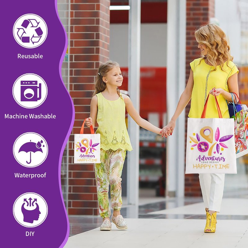 TAWZIN Sublimation Blank Tote Bags, 20Pcs Canvas Tote Bags 16.1 x 14 Inch, 9 x 8 Inch Small Canvas Tote Bag Reusable Grocery Bags Cloth Bags w/Colorful Handles for Heat Transfer, Mother's Day Craft
