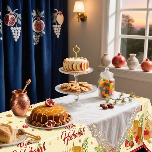Ertyjikg 3 Pcs Rosh Hashanah Tablecloth Party Decorations Plastic Shana Tova Tablecover Backdrop Background Banner for Jewish New Year Party Decoration Supplies 51x87Inch