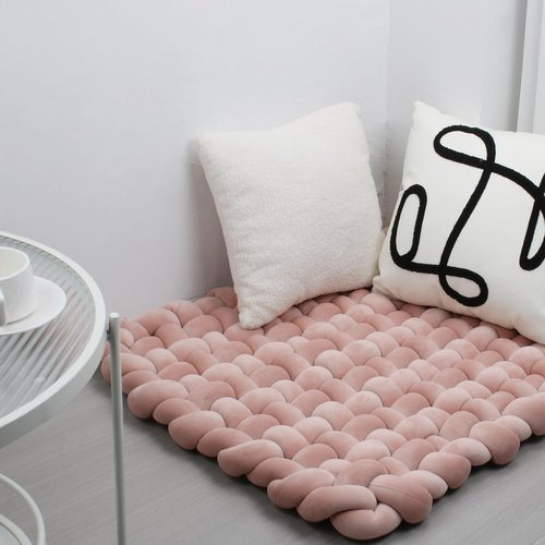 XHJRI Thickened Braided Knot Seat Mat, Knotted Floor Decorative Cushion, Handmade Baby Infant Playing Pad Nursery Rug (27.5 * 31.5 Inch,Dusty Rose)