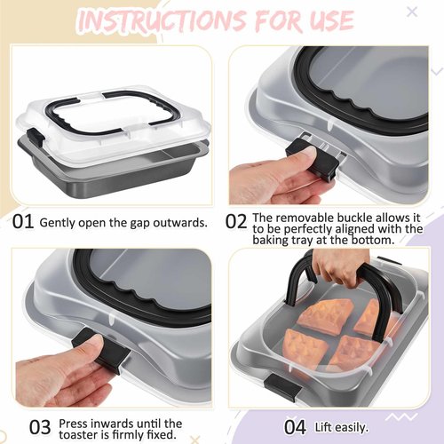 Qinyoung 1 Pcs Cake Baking Pan with Lid and Handle, 9 x 13 Inch Non-stick Rectangle Sheet Cake Pan Carrier for Brownie Roasting Cooking Baking (Black Gray)