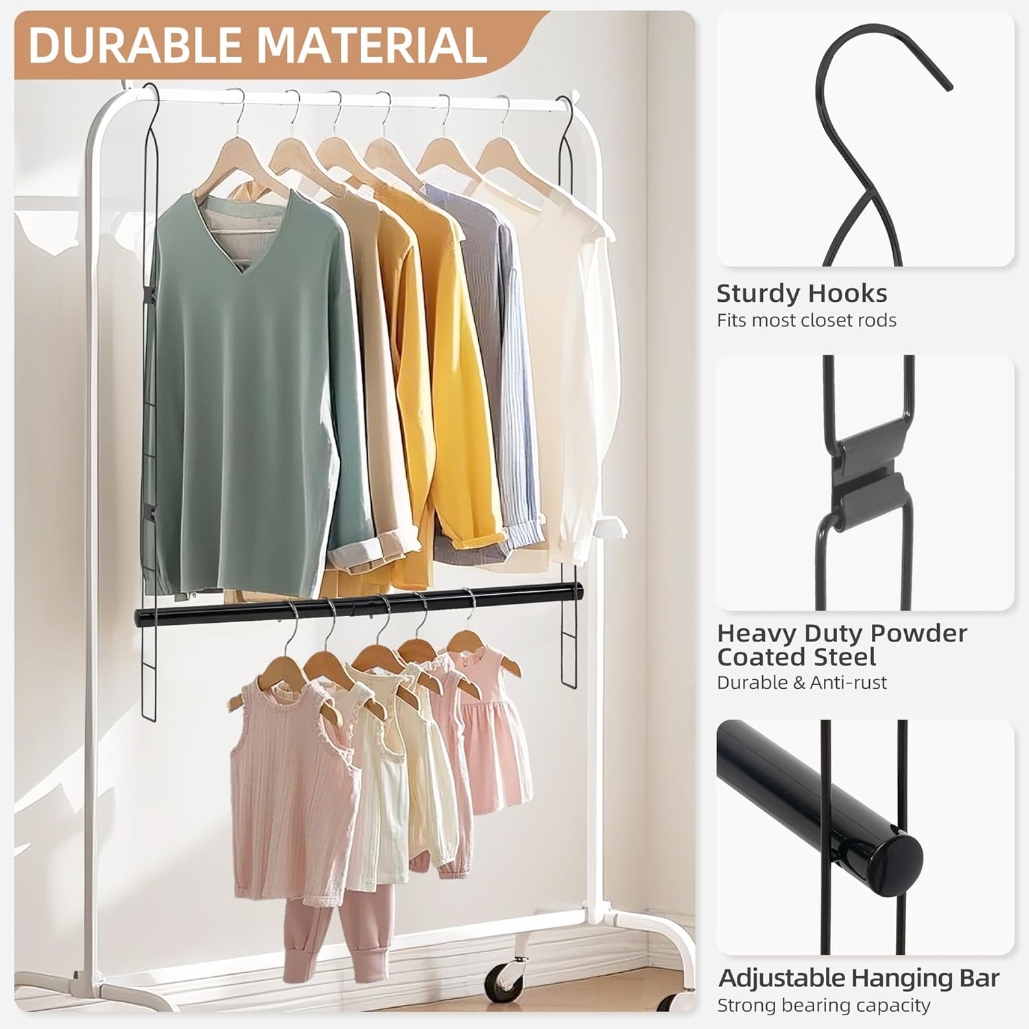 Storage Maniac Adjustable Closet Rod - Space-Saving Hanging Organizer for Clothes - Black, 1 Pack