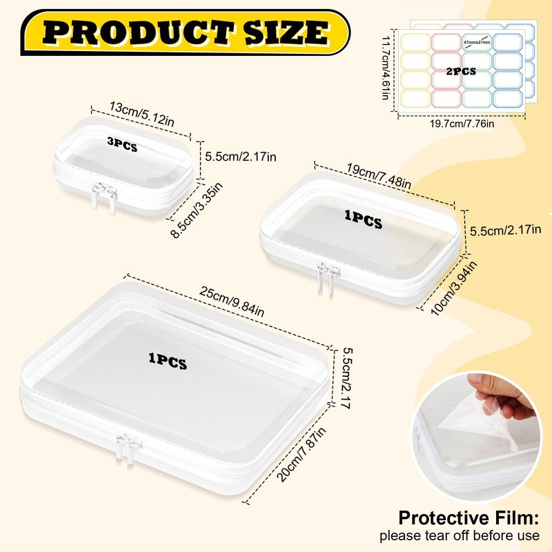 AOBOPLE Clear Hard Shell Zipper Case,3PCS M+L+XL(13.78"x11.8"+9.8"x7.87"+8.66"x6.1") Large Toy Storage Bags,Plastic Transparent Hard Zipper Case Travel Waterproof Organizer Bags for Puzzles,Cosmetics