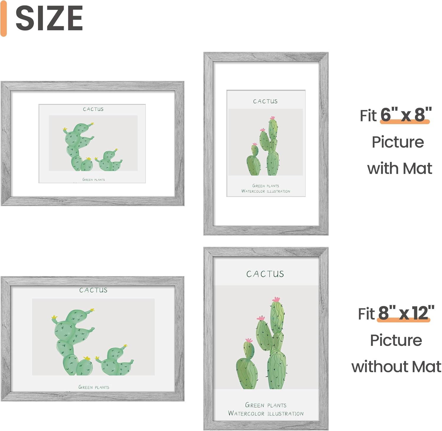 Upsimples 8x12 Picture Frame - Versatile Display for 6x8 Photos with Mat or 8x12 Without - Gray, 1 Pack
