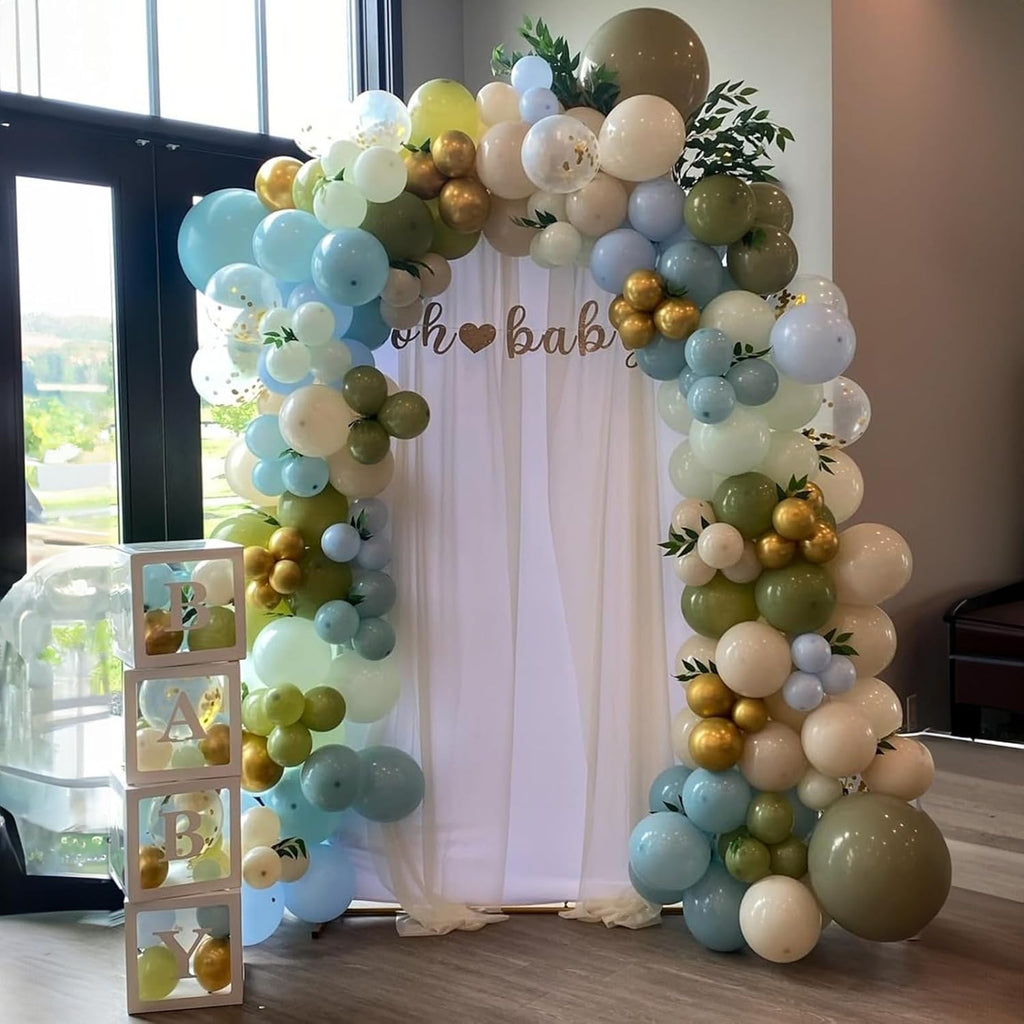 Sage Green & Blue Balloons - 60 PCS 12-Inch Dusty Green, Blue, Sand & Gold for Baby Shower | Wedding Decor
