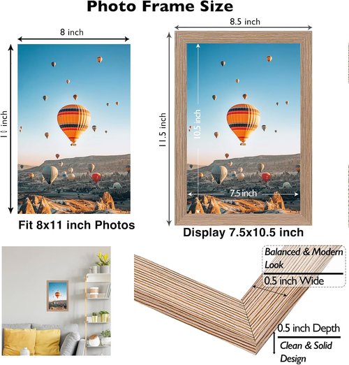 JCJMY 8x11 Picture Frame - Rustic Brown Wall Hanging & Tabletop Display | Versatile Horizontal/Vertical Mounting