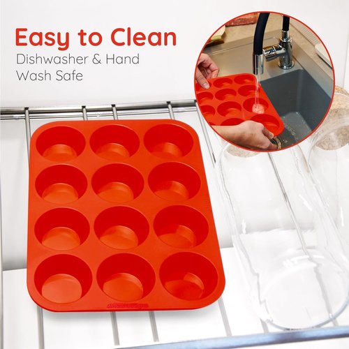 SKY35 12 Cups Silicone Muffin Pan - Set of 3 Pack Regular Size Silicone Mold - Set of 3 Mixed Colors Cake Pan - Cupcake Baking Pan/Non - Stick Mold - Dishwasher - Microwave Safe