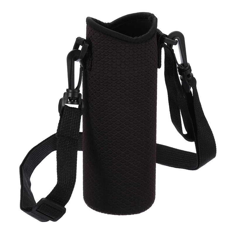 PATIKIL 66mmx185mm Water Bottle Sling Bag, 1 Pack Neoprene Portable Insulated Bottle Holder Carrier Textured with Adjustable Shoulder Strap, Black