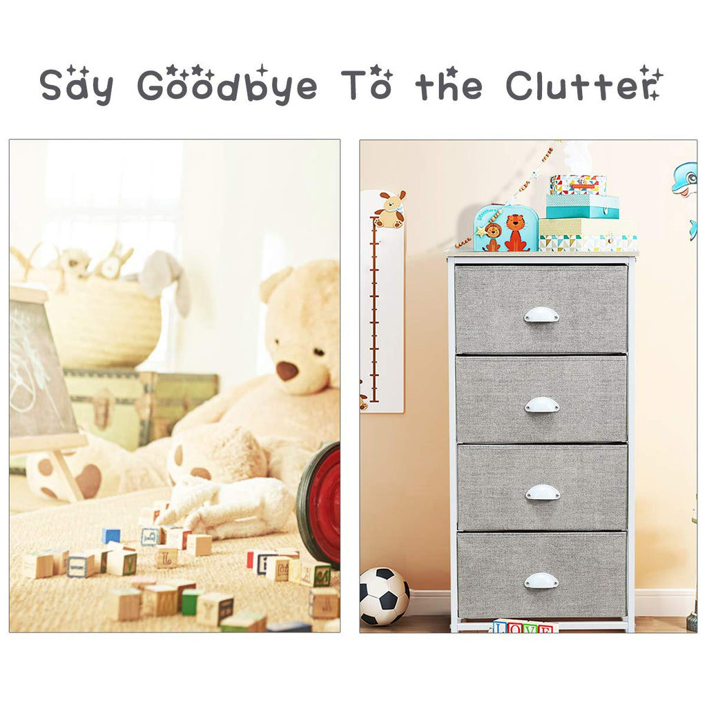 Giantex Dresser Storage Tower Nightstand W/Fabric Drawers, Sturdy Steel Frame and Wood Top Organizer Unit for Bedroom, Living Room, Entryway,Closets End Table Storage Unit (37’’(H), White)