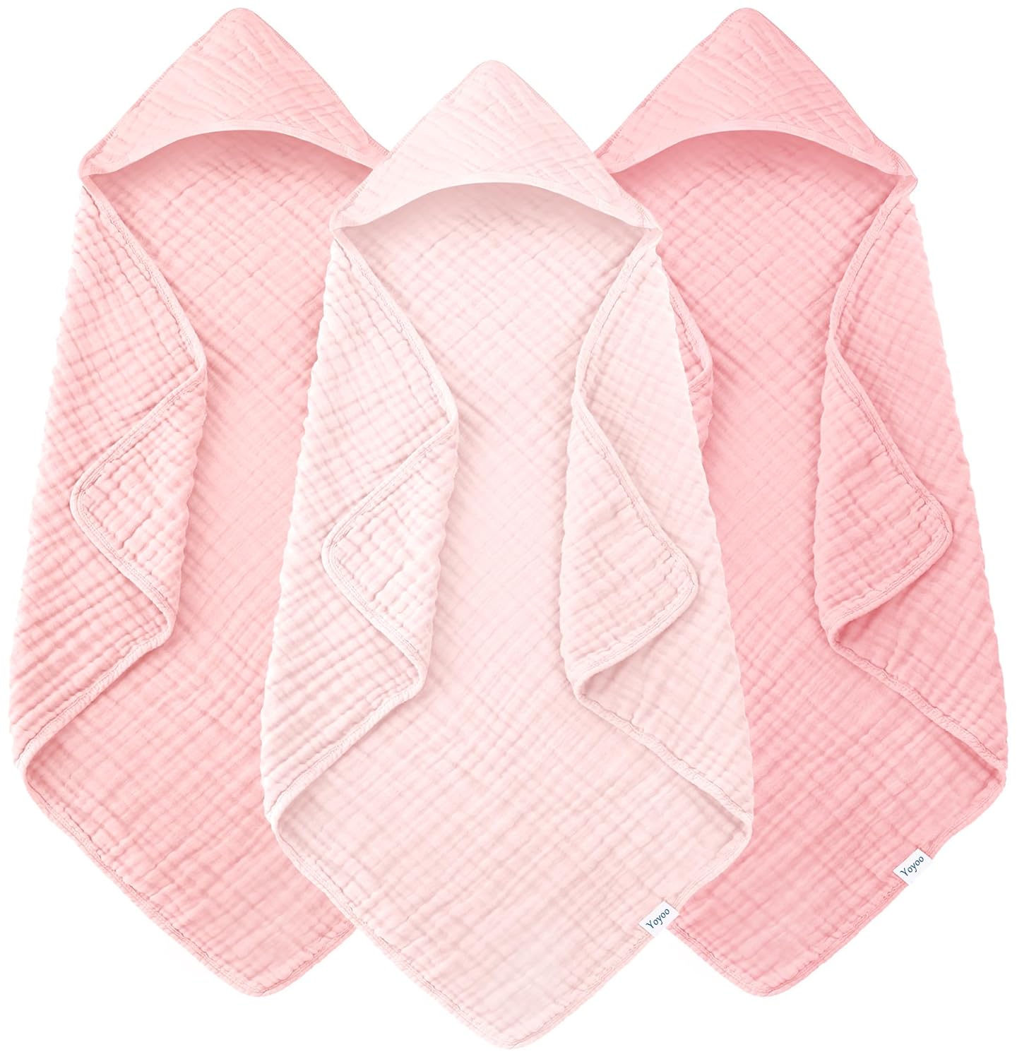 Muslin Hooded Baby Bath Towels - Ultra-Soft 100% Cotton | 3 Pack for Newborns & Toddlers - 32x32 Inch, Quick-Dry Pink Series