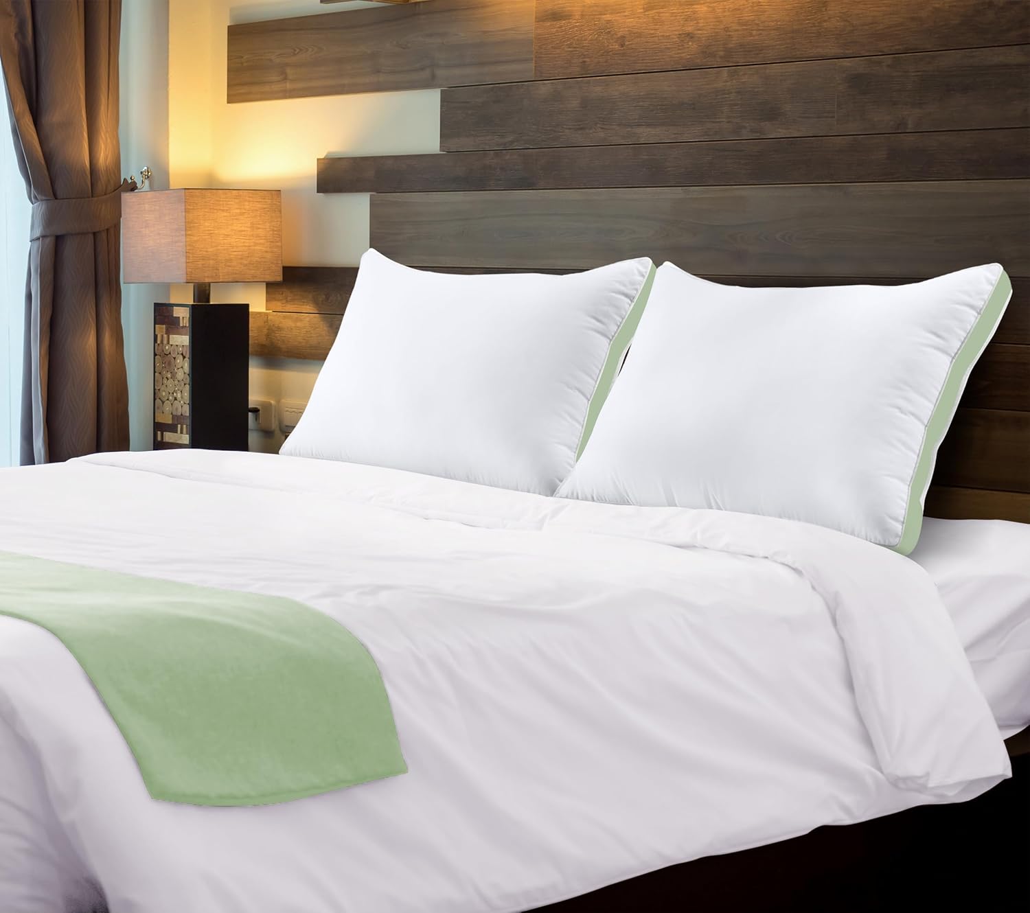 Utopia Bedding Queen Size Bed Pillows - Cooling Gusseted Design, Set of 2 in Sage Green