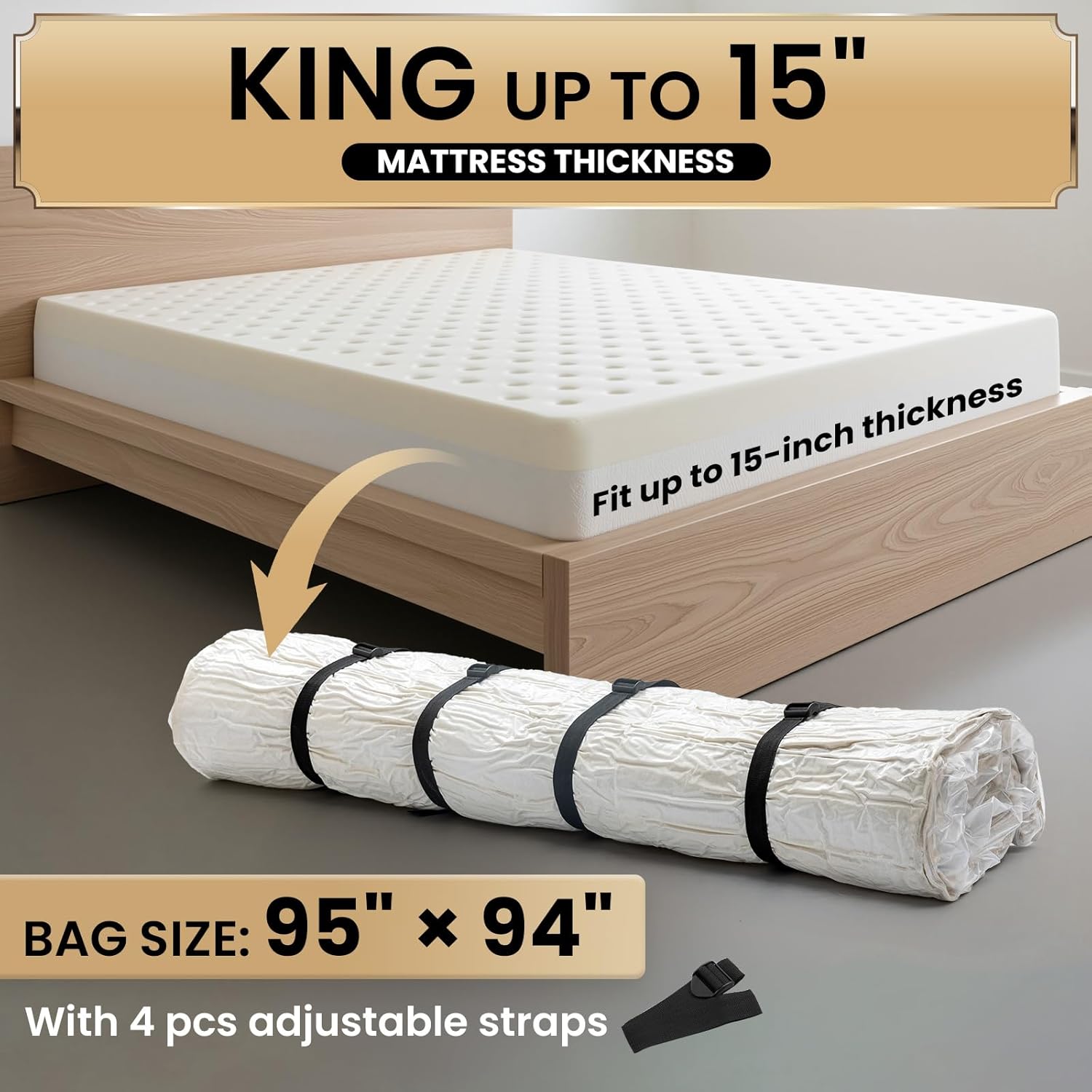 TAILI Mattress Vacuum Storage Bag - King/California King Size with 4 Straps for Easy Moving & Transport
