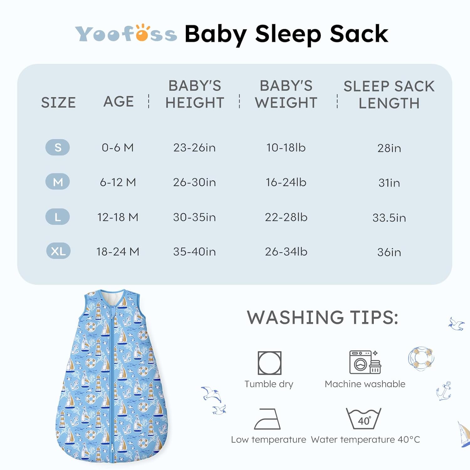 Yoofoss Baby Sleep Sack | 1.5 Tog Organic Cotton Wearable Blanket for Infants 0-6 Months
