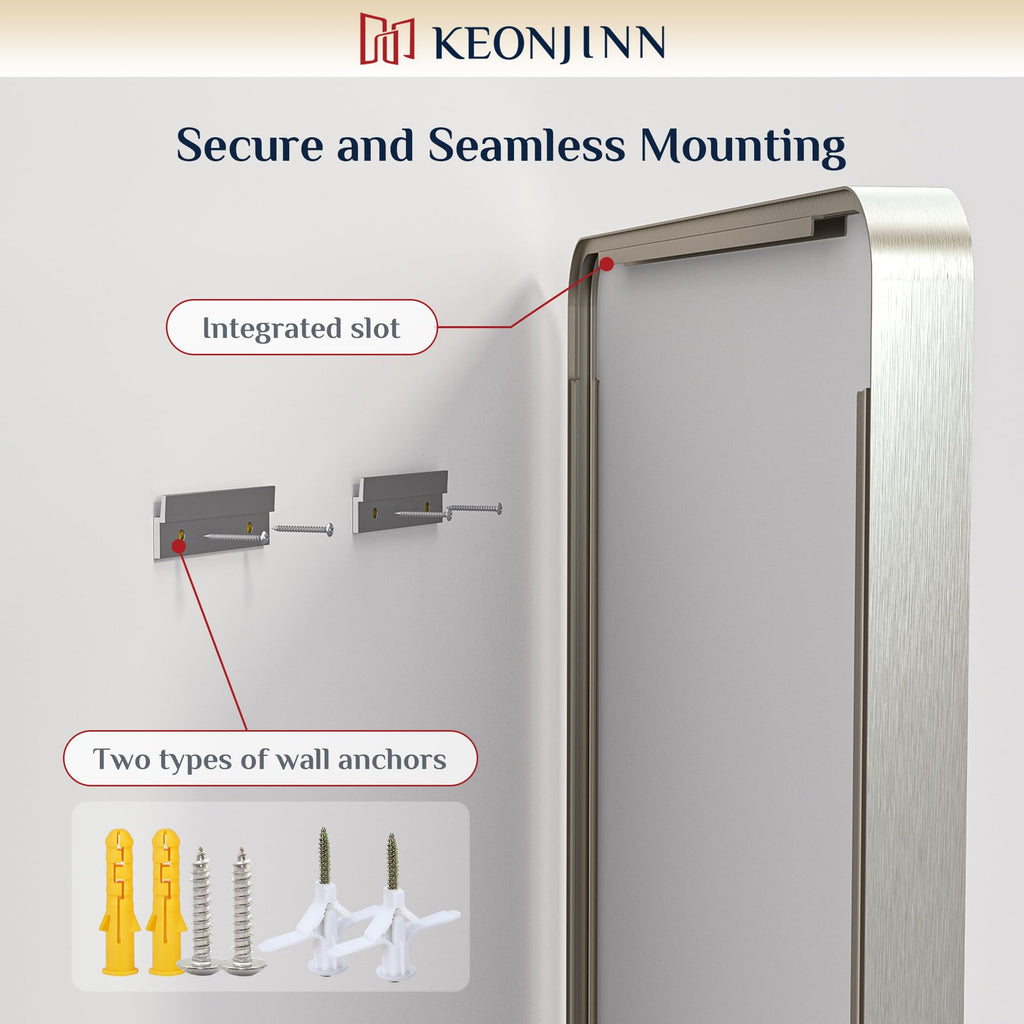 Keonjinn 20 x 30 Inch Brushed Nickel Bathroom Mirrors for Over Sink, Rounded Rectangle Silver Bathroom Vanity Mirror, Farmhouse Mirror for Wall, HD Tempered Glass, Anti-Rust Aluminum Alloy Mirror