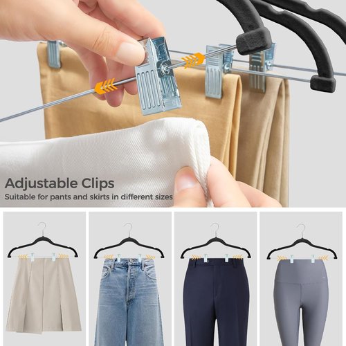 HOUSE DAY Velvet Hangers - Adjustable Clips & 360° Hook | Heavy-Duty Non-Slip Suit Organizer (30 Pack, Black)