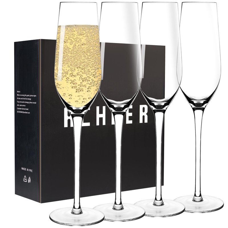 ACHEER Classy Crystal Champagne Flutes Glasses Set of 4-7Oz - Hand Blown Champagne Glasses - Elegant Flutes - Gift box - for Women, Men, Wedding, Anniversary, Christmas, Birthday