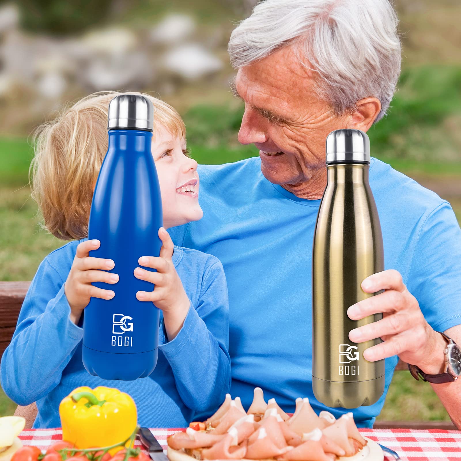 BOGI Insulated Water Bottle, 17oz Stainless Steel Water Bottles, Leak Proof Sports Metal Water Bottles Keep Drink Cold for 24 Hours and Hot for 12 Hours BPA Free kids water bottle for School (Black)