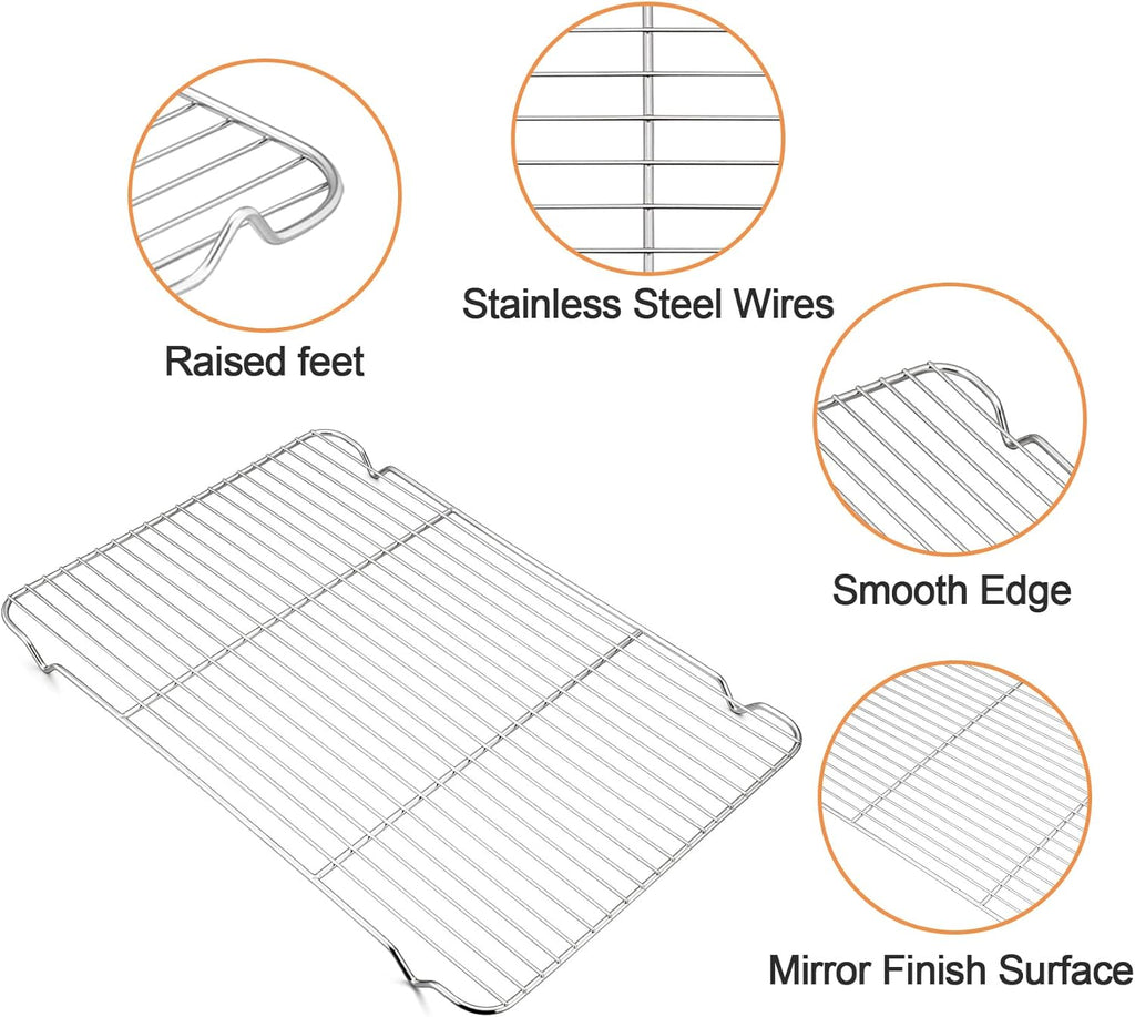TeamFar Stainless Steel Baking Sheet Set - Heavy Duty Cookie Pan with Cooling Rack | 17.6 x 13 x 1 Inch, Dishwasher Safe - Set of 4