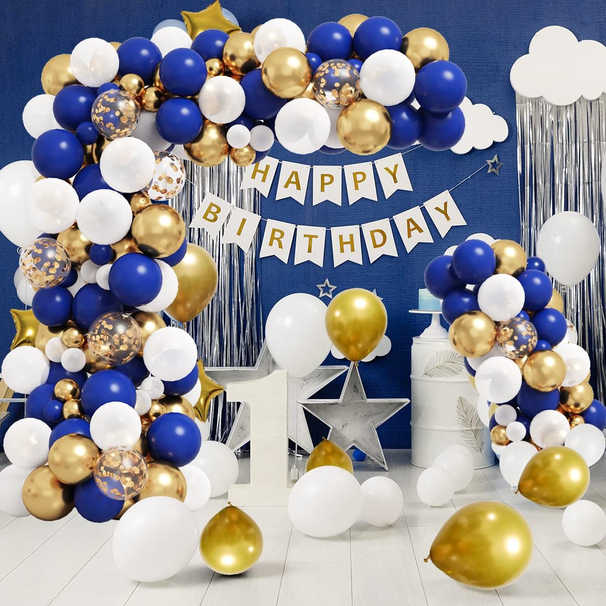 RUBFAC Royal Blue Gold Balloon Garland Arch Kit - Metallic & Star Foil Balloons for Graduation & Parties