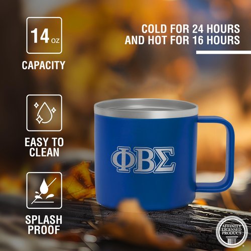 BBGreek Phi Beta Sigma Fraternity Paraphernalia - Official Vendor - 14 oz Insulated Coffee Mug - Greek Letters - Shield