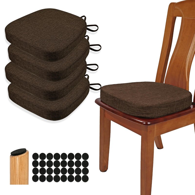 BUYUE Thickened 2.5" Dining Chair Cushions Set of 4, U-Shape High Density Foam Comfortable Chair Pads for Kitchen, Slip Resistant Indoor Seat Cushions (4 PCS, Chocolate)