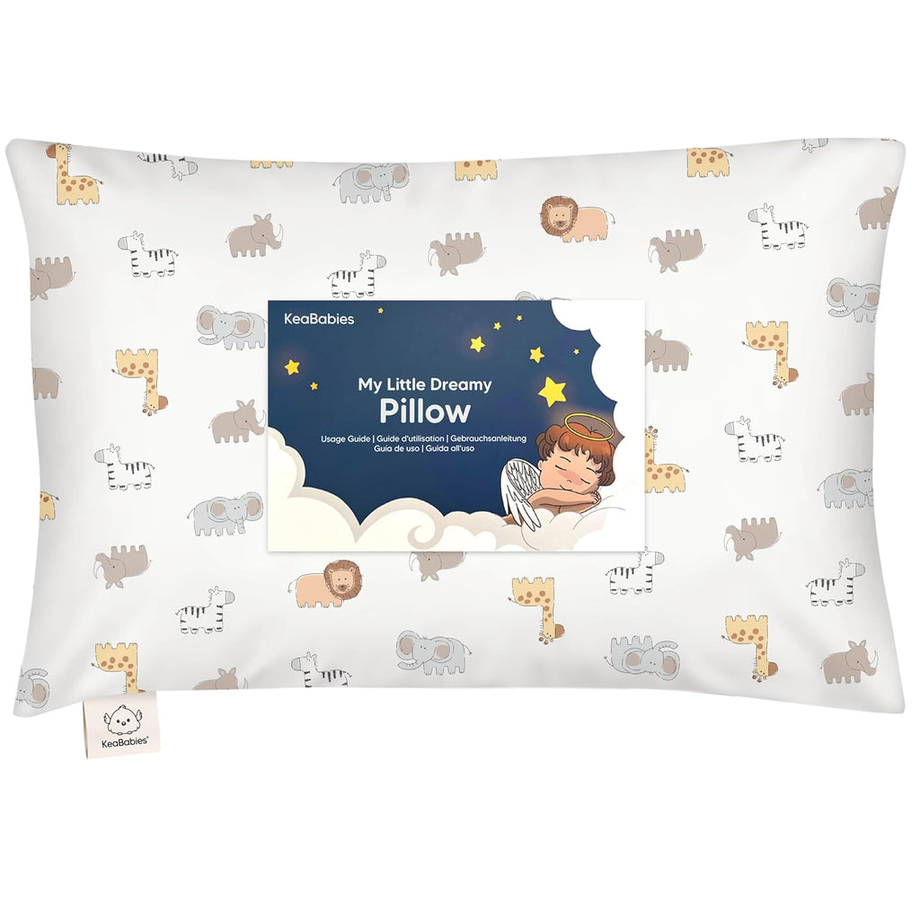 My Little Dreamy Toddler Pillow - Organic Cotton 13x18 Travel Bed Pillow | Soft, Breathable & Machine Washable for Ages 2-5 (Safari Echo)