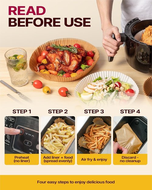Katbite Air Fryer Liners - 130PCS Thick Disposable Rectangle Parchment Paper, 8.6x5.5'' for Dual Air Fryers