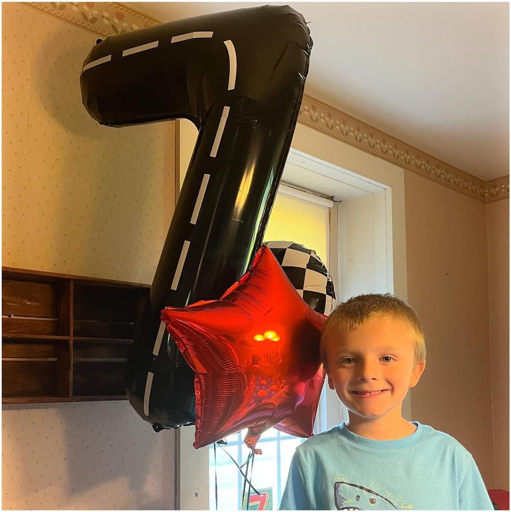 Race Car 6 Balloon - 40 Inch Black Number 6 Balloon for Birthday Decorations | Race Party Decor