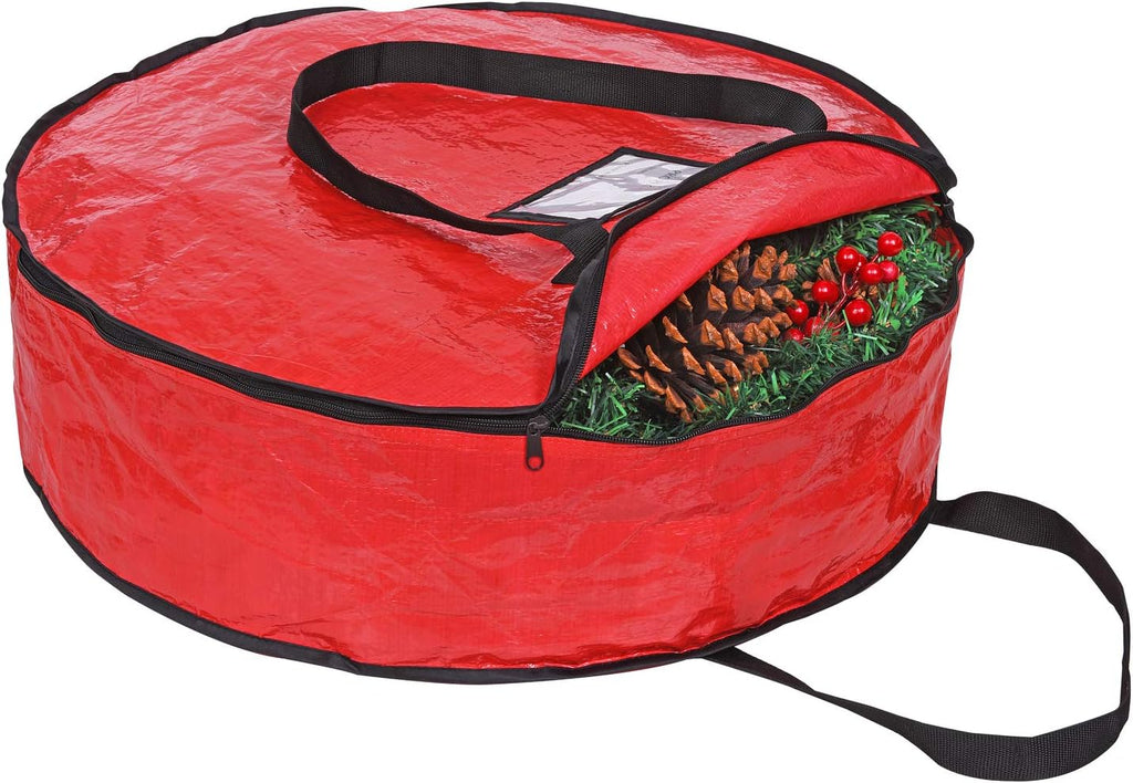 ProPik Christmas Wreath Storage Bag - Heavy-Duty Tear Resistant Holiday Container | 24” X 8” (Red)