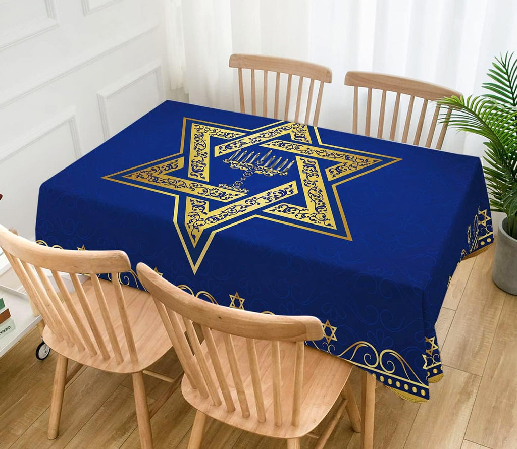 Hafangry Passover Hanukkah Tablecloth Jewish Chanukah Star of David Table Decoration Menorah Festival Day Home Kitchen Dining Room Indoor Outdoor Table Decor-60×84inch