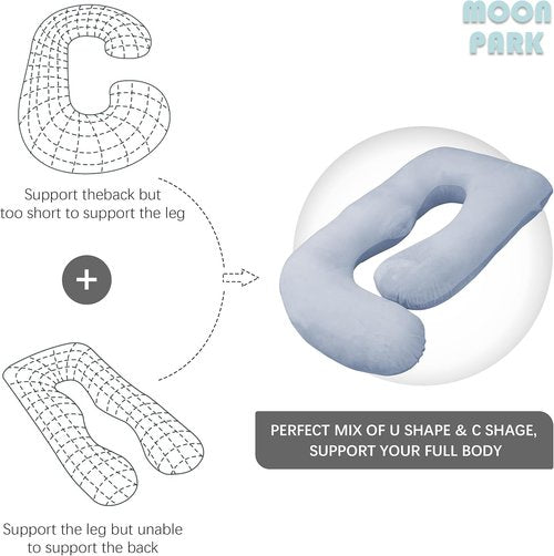 MOON PARK U-Shaped Pregnancy Pillow - Full Body Support for Back, Legs & Belly - 57 Inch - Grey