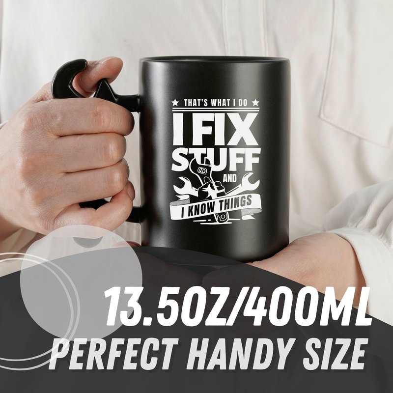 Onebttl Unique Gifts for Men, Car Guy Gifts Coffee Mug with Wrench Spanner Handle, for Mechanic Dad, Husband, Grandpa, Handyman, 13.5 oz Ceramic Mug for Birthday, Christmas - I fix stuff