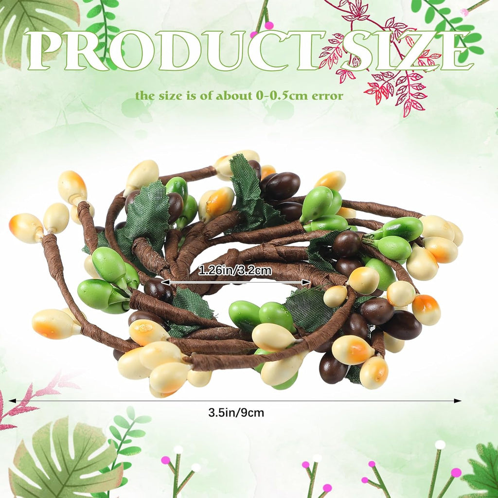 Suncalla Spring Pip Berry Taper Candle Rings - 4 Pcs Mini Artificial Wreaths for Home Decor