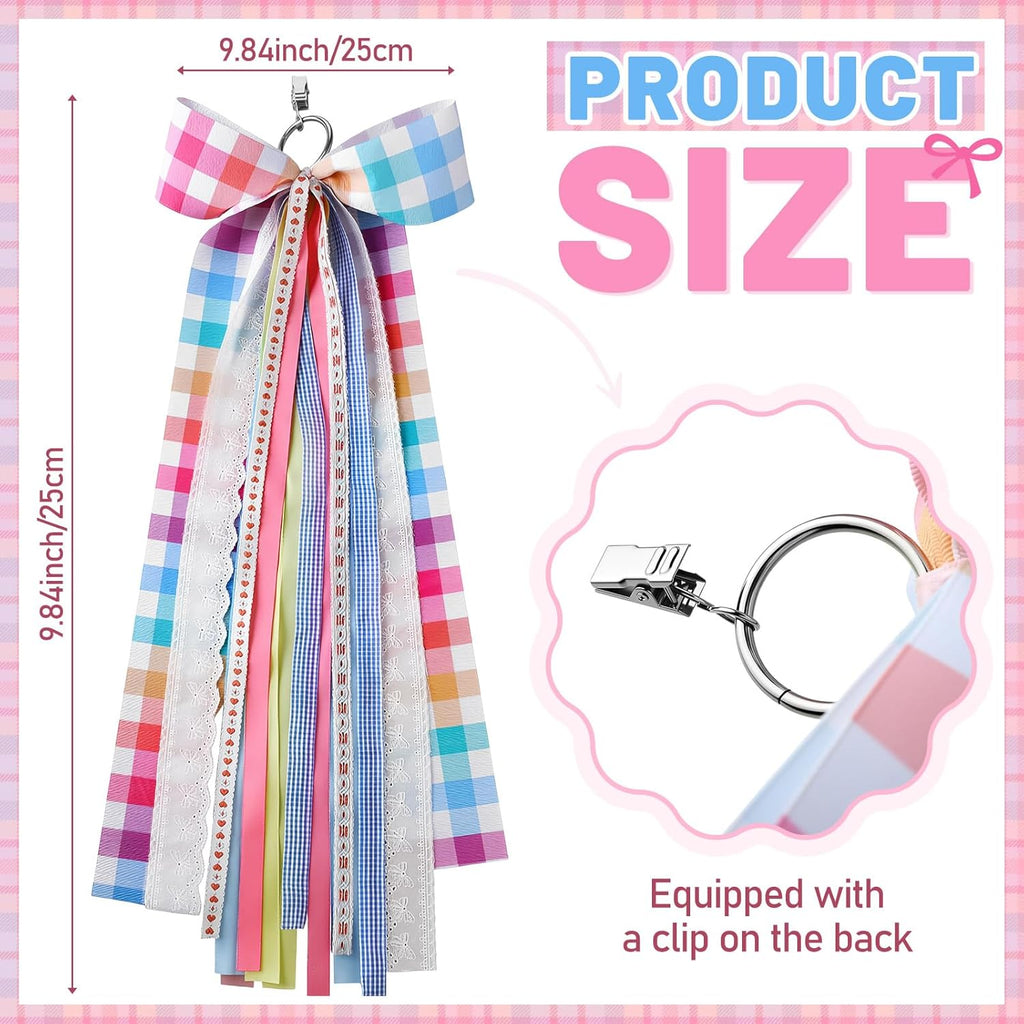 Riceshoot Large Spring Wreath Sash - Pink Plaid Bow & Clip for Front Door | 9.84'' x 23.62'' Easter Decor
