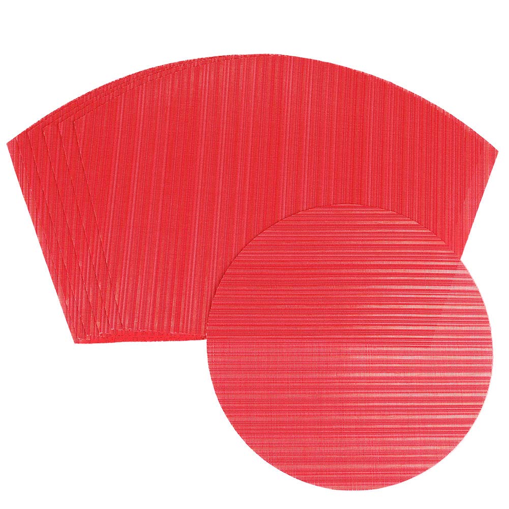 SvaTao Round Table Placemats Wedge Shaped Place Mat with Centerpiece Round Mat Table Mats Washable, Set of 7 Placemats for Dining Table(Red)