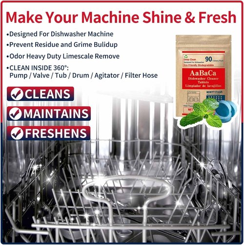 Dishwasher Cleaner Tablets by EcoClean - 90 Mint Fresh Tabs for Deep 360° Grease & Limescale Removal