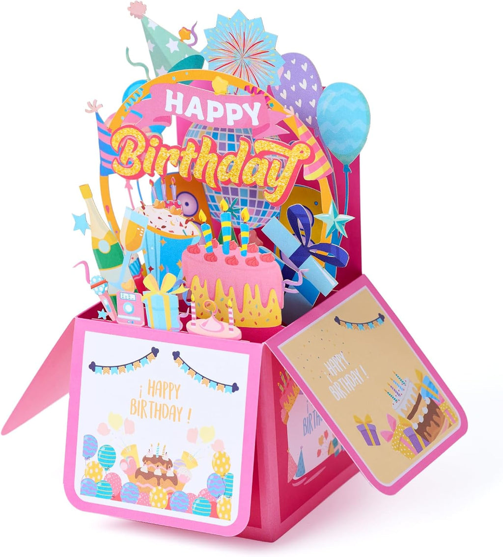 3D Pop Up Birthday Card - Unique Handmade Cake Design Gift Box for All Ages | 6.5 x 7.5 Inches