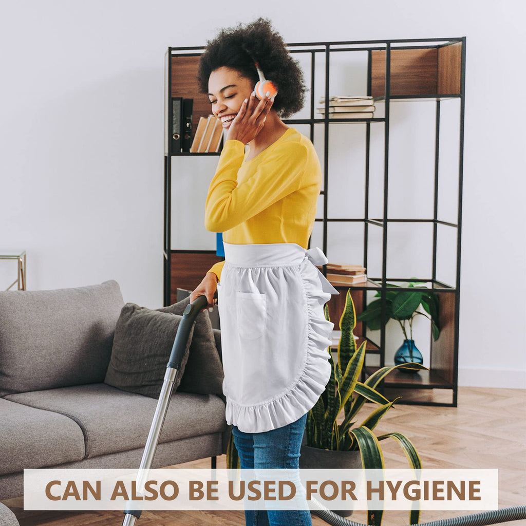 Hercicy 8 Pcs White Waist Apron for Women Half Retro Maid Aprons Ruffles Cute Pinafore with 2 Pockets for Halloween Waitress Servant Cosplay Costume