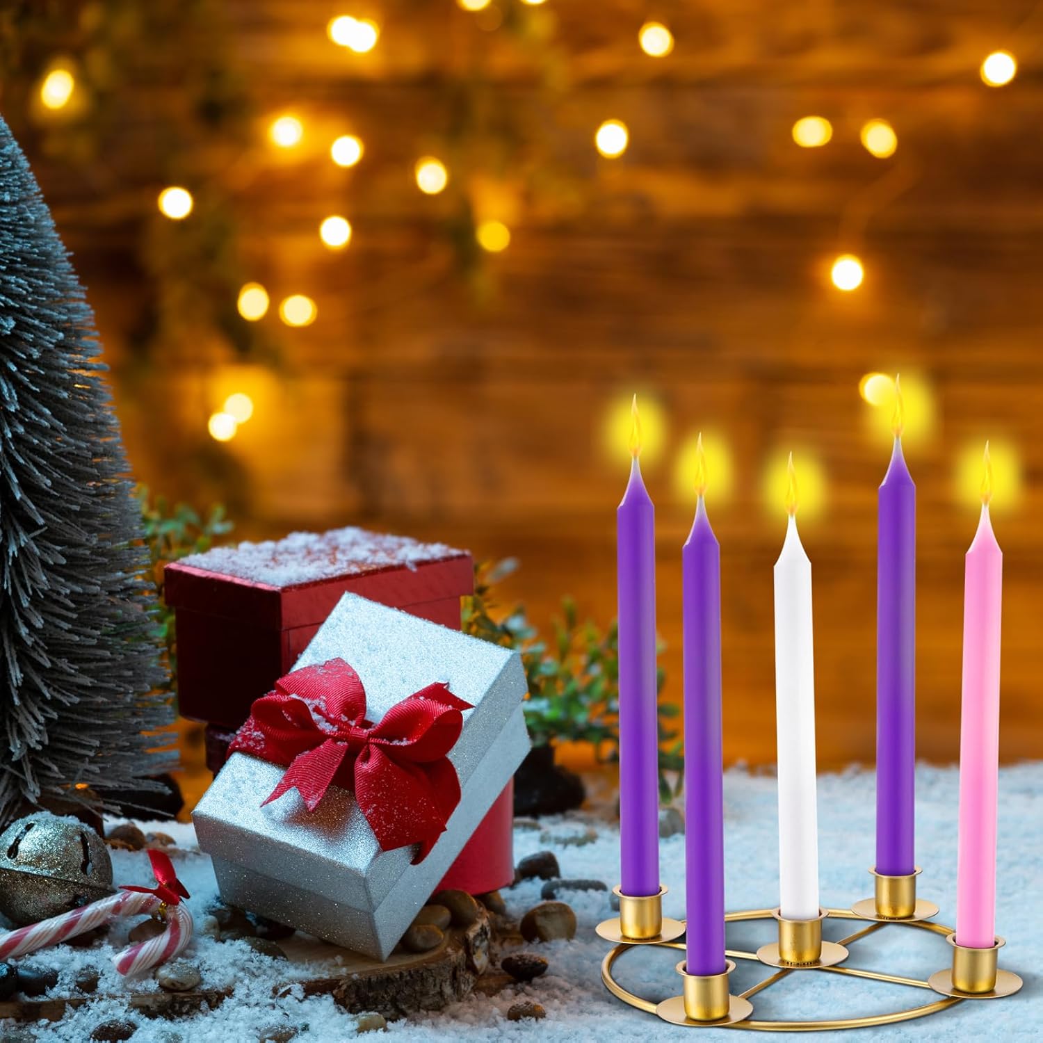 Newtay Christmas Advent Wreath Candle Holder - 5 Candle Metal Ring, 8.5 Inch Table Decoration
